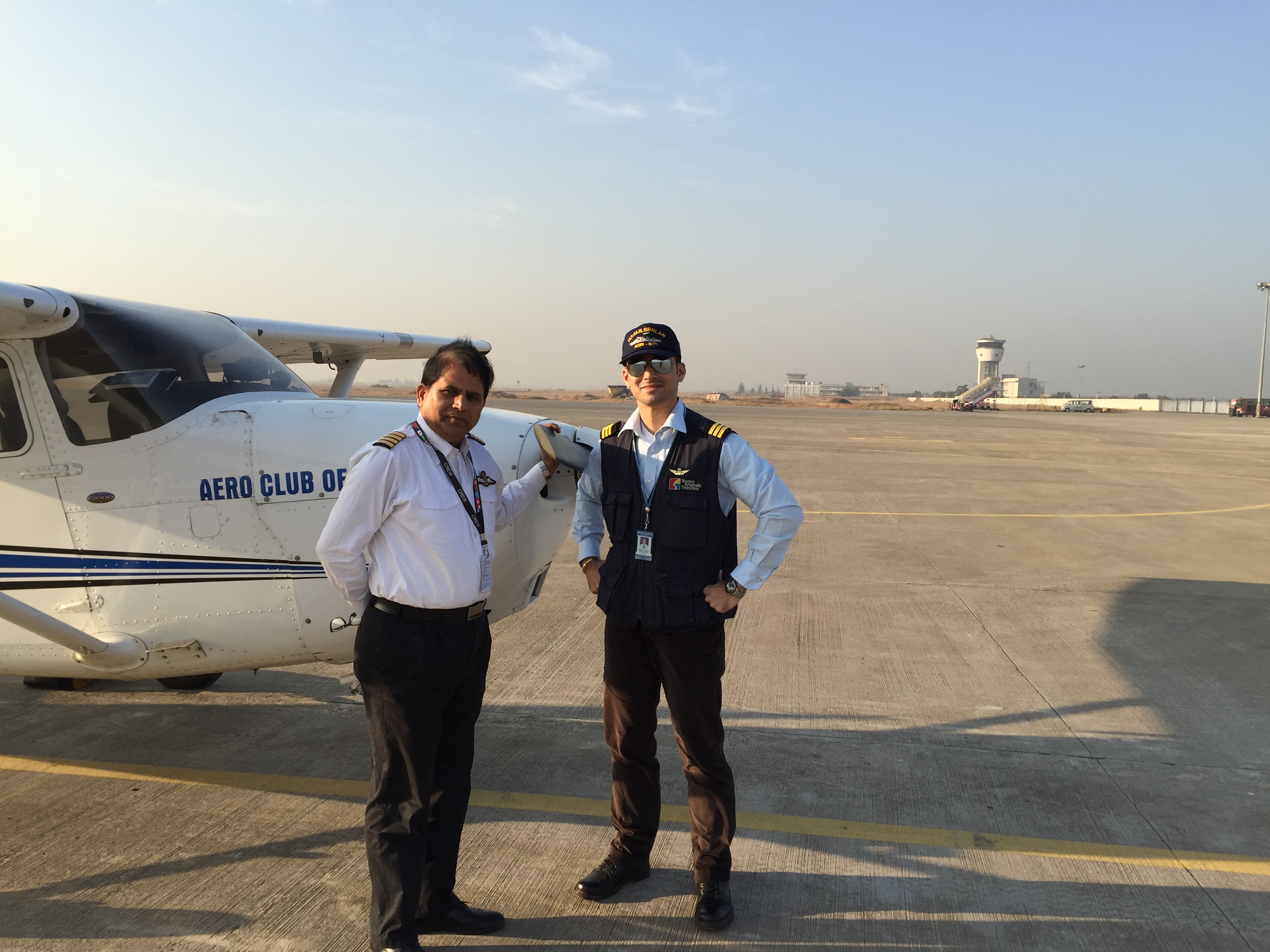 capt samarth singh at surat VASU airport with capt jp sharma from the bombay flying club